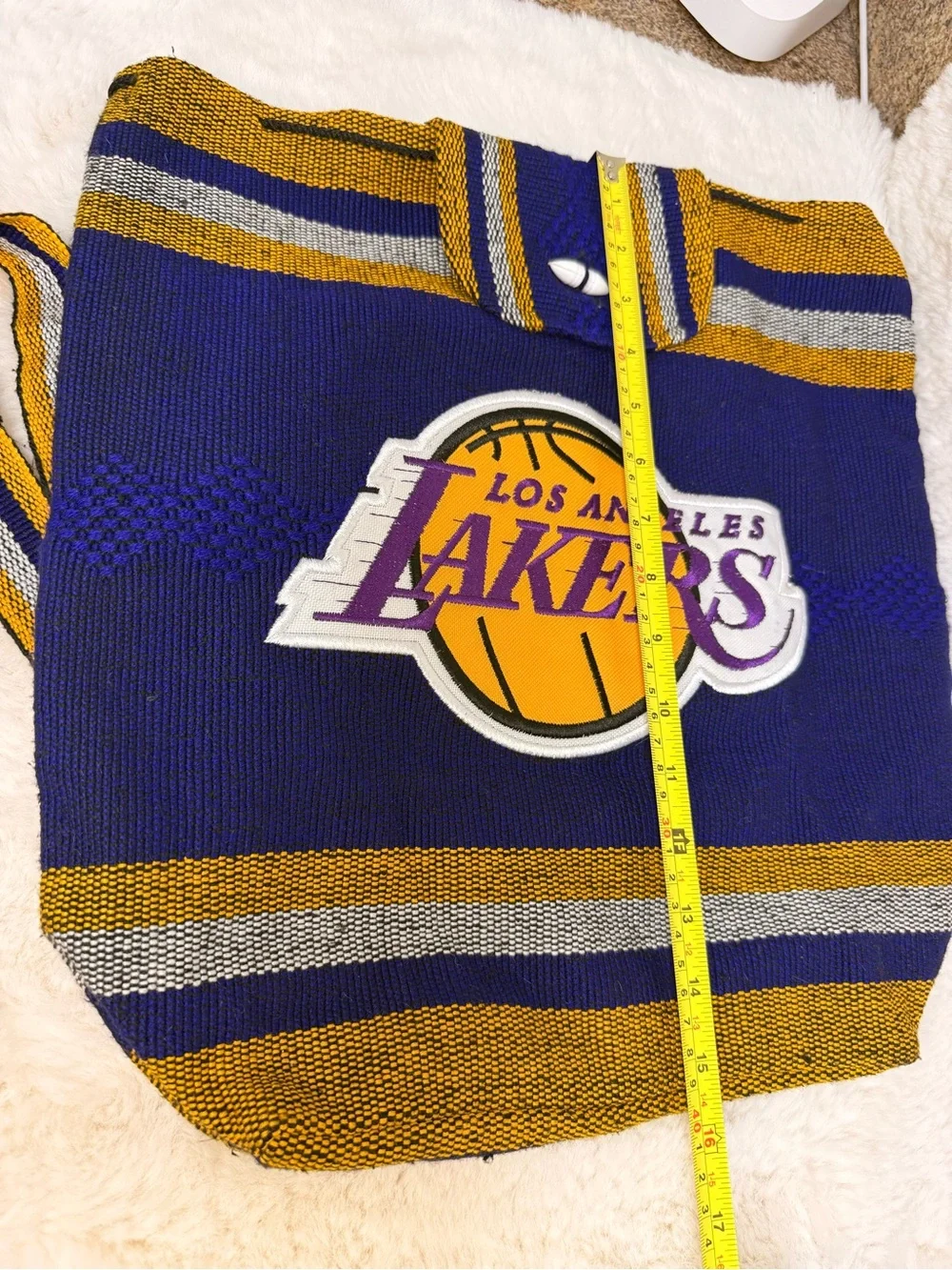 Los Angeles LAKERS Knitted Backpack Sack Bag Drawstring Woven Serape Style OS